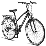 Licorne Bike PREMIUM TrekkingBike in 28 Zoll - Fahrrad für Herren, Jungen, Mädchen und Damen - Shimano 21 Gang-Schaltung - Citybike - Männerfahrrad - L-V-ATB - Schwarz/Grau