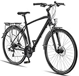 Licorne Bike Premium Touring Trekking Bike in 28 Zoll Aluminium Scheibenbremse Fahrrad für Jungen, Mädchen, Damen und Herren - 21 Gang-Schaltung - Mountainbike - Crossbike (Herren, Schwarz)